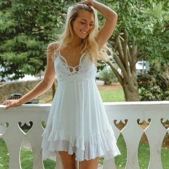 FP One Free People Adella Lace Sheer Slip Dress White Women's Size XS H14119 - Picture 13 of 13